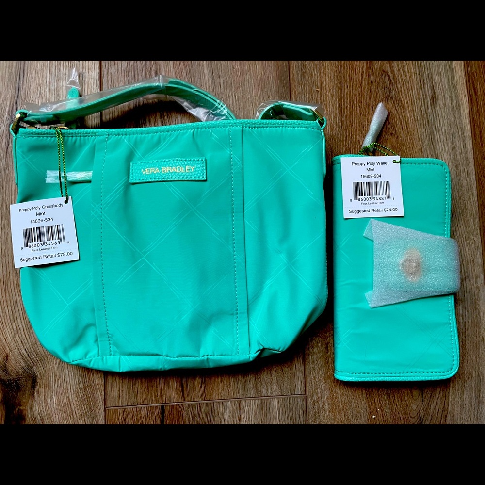 Vera Bradley Preppy Poly Crossbody and Wallet Mint
